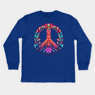 Floral Peace Sign Kids Long Sleeve T-Shirt